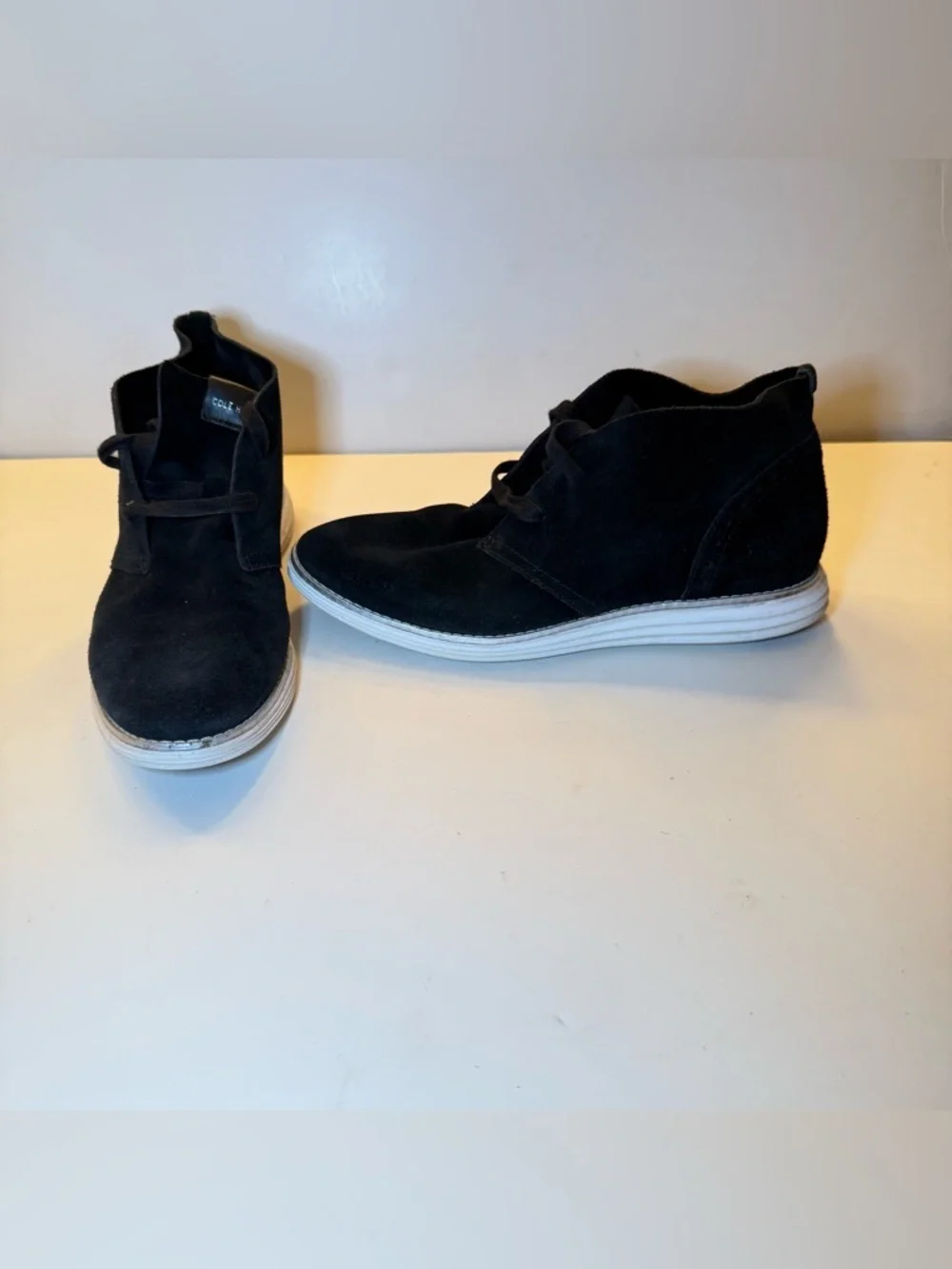 Cole Haan Black Suede Ankle Booties with White Sole